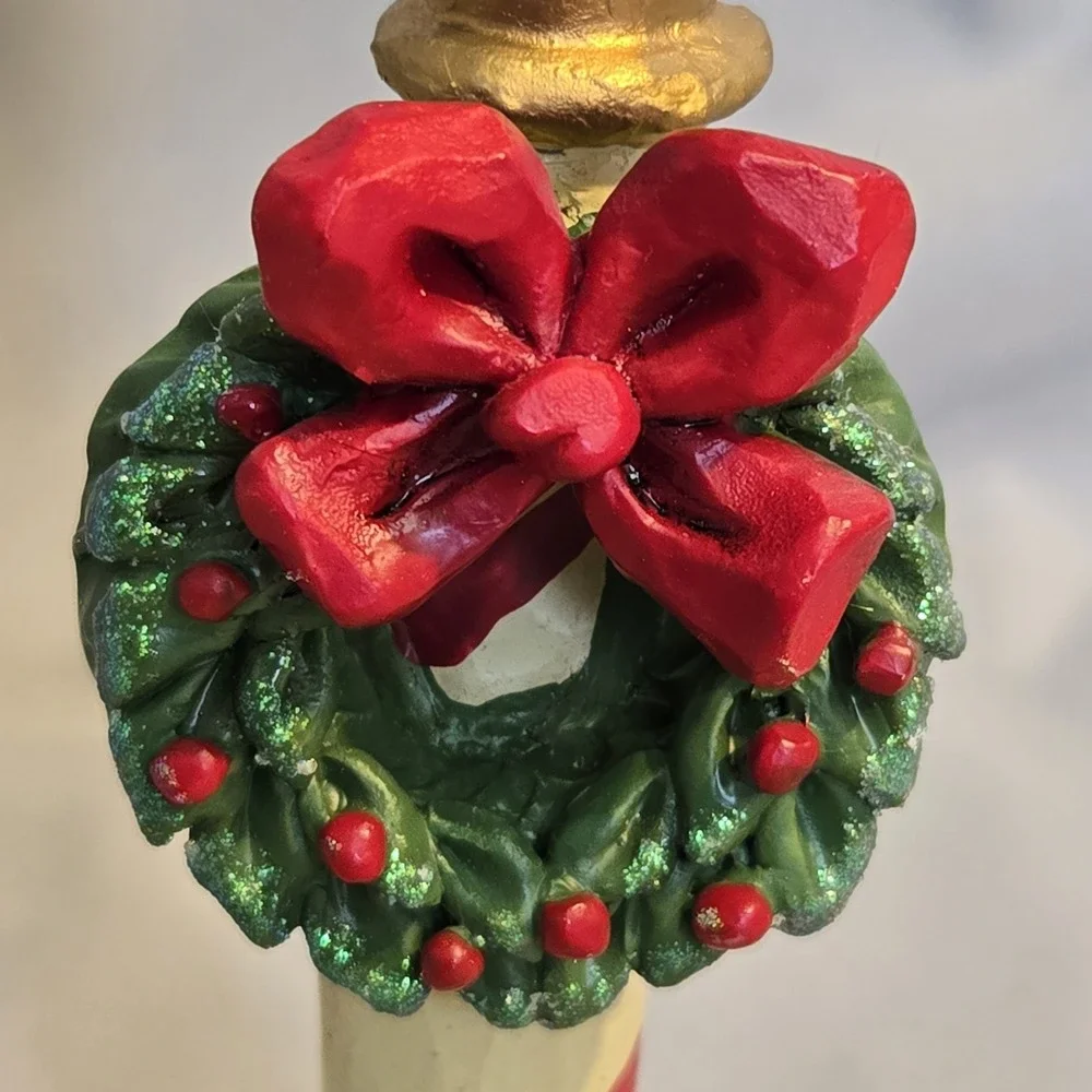 Kurt Adler Christmas Lamp Post Wreath Red Bow Glitter Holiday Decor 8.5